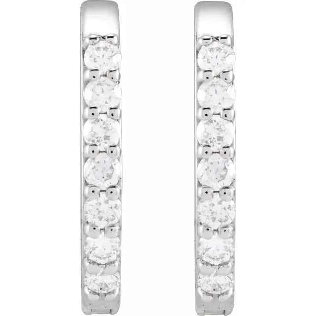 14K White Gold Natural Diamond 12mm Elongated Hoop Earrings