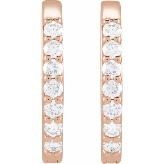 14K White Gold Natural Diamond 12mm Elongated Hoop Earrings