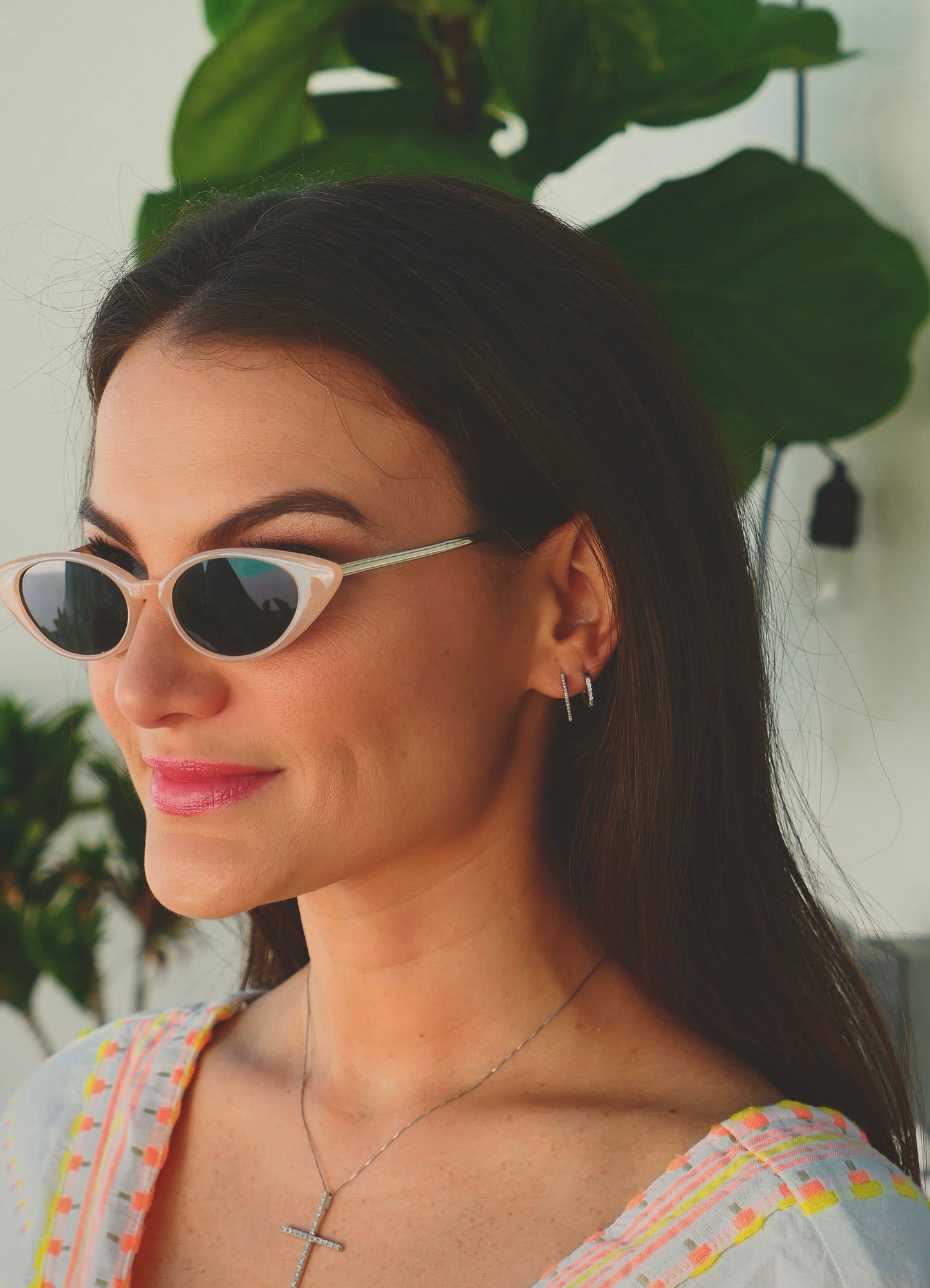 14K White Gold Starburst Hoop Earrings