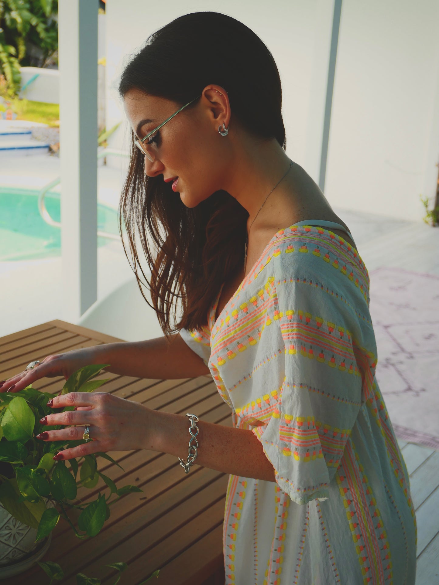 14K White Gold Starburst Hoop Earrings