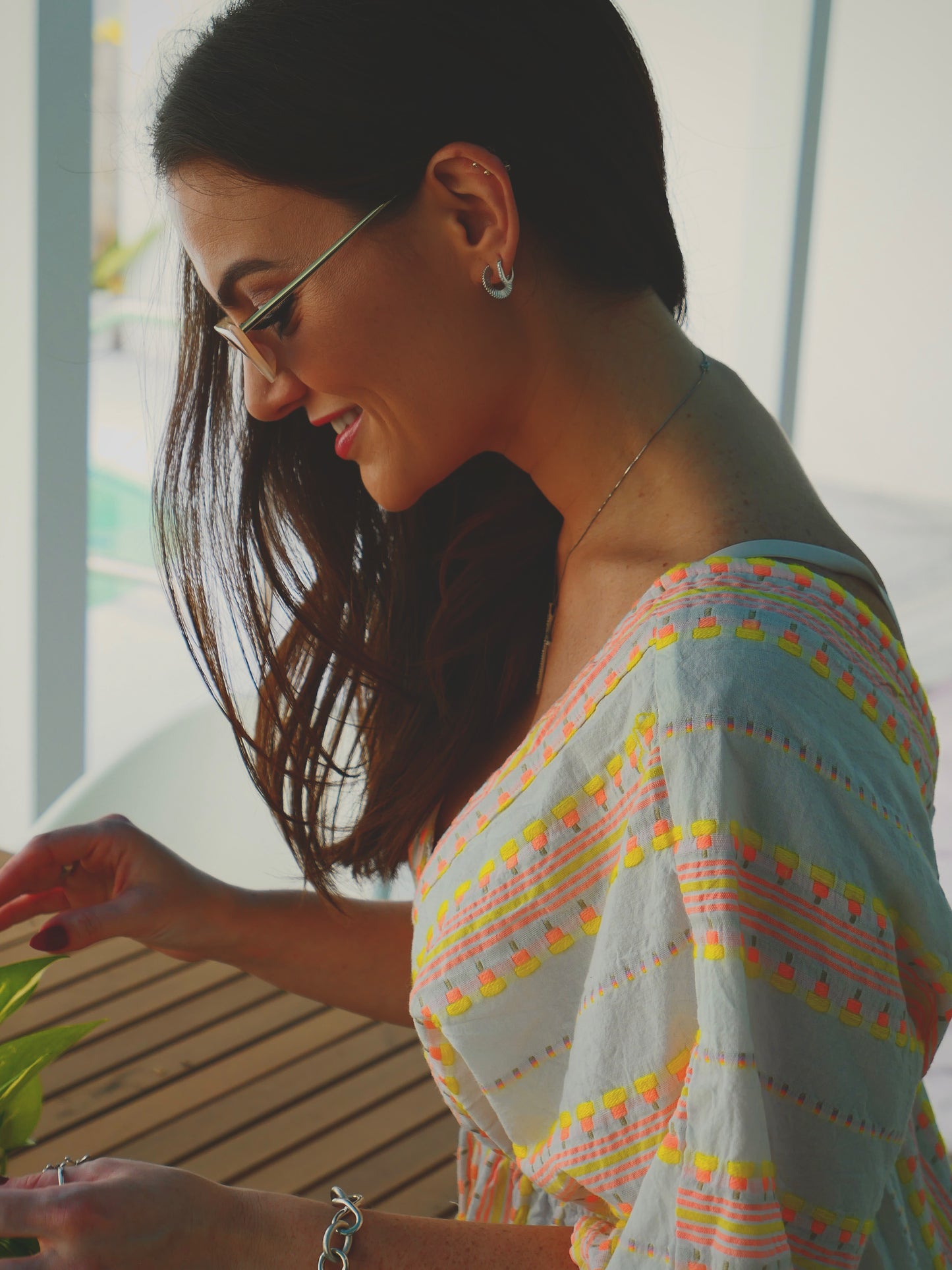 14K White Gold Starburst Hoop Earrings