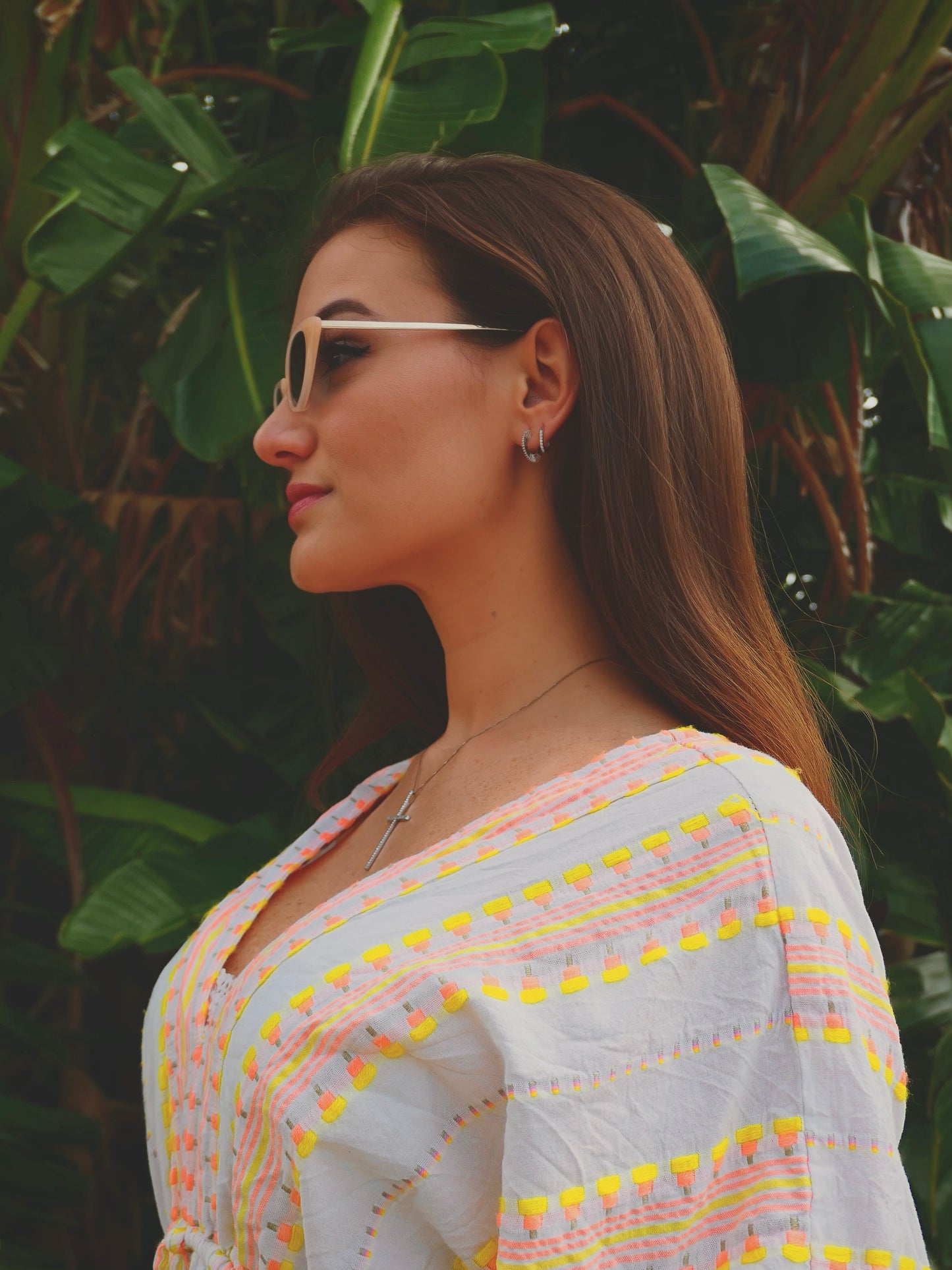 14K White Gold Starburst Hoop Earrings