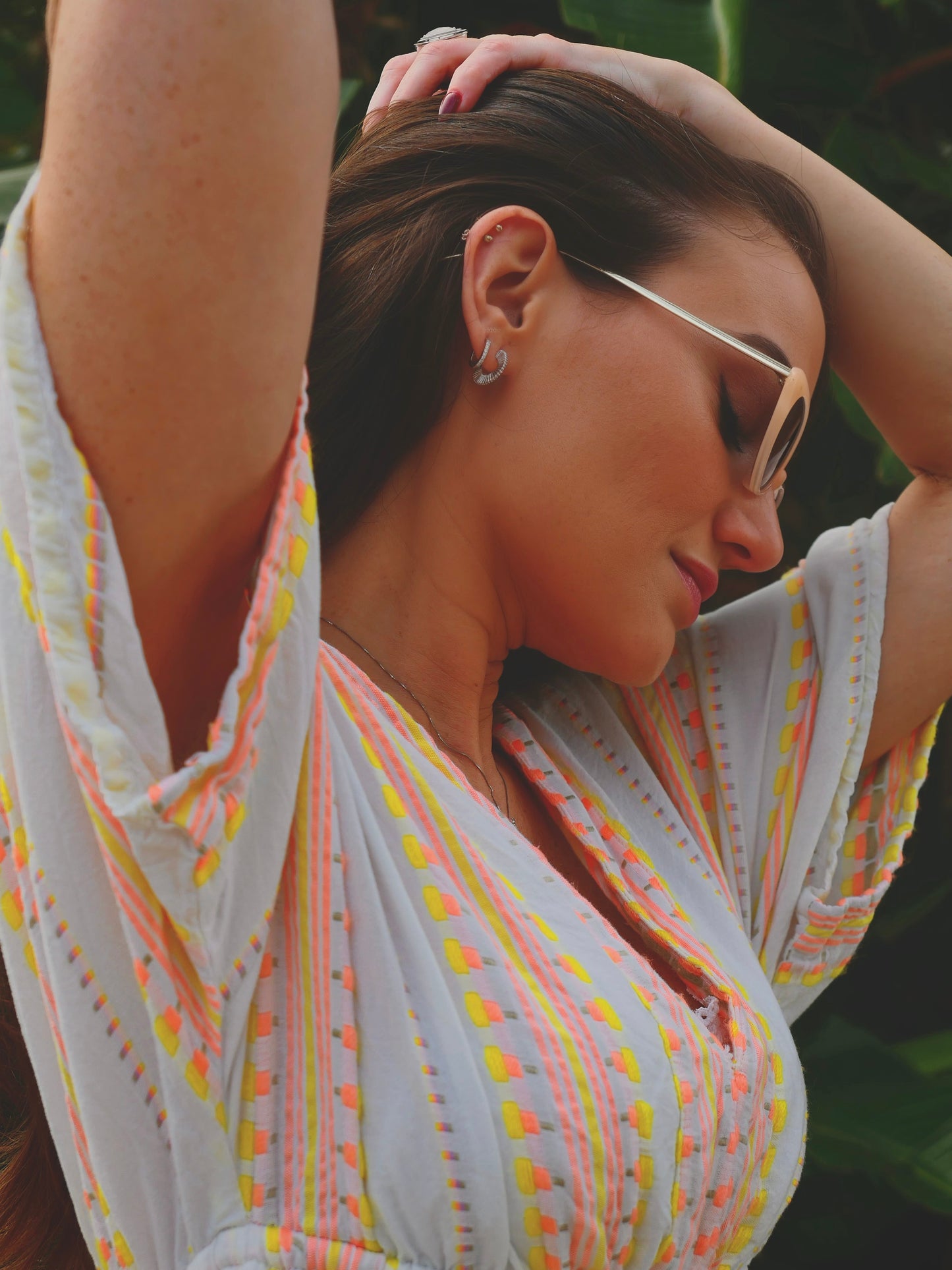 14K White Gold Starburst Hoop Earrings