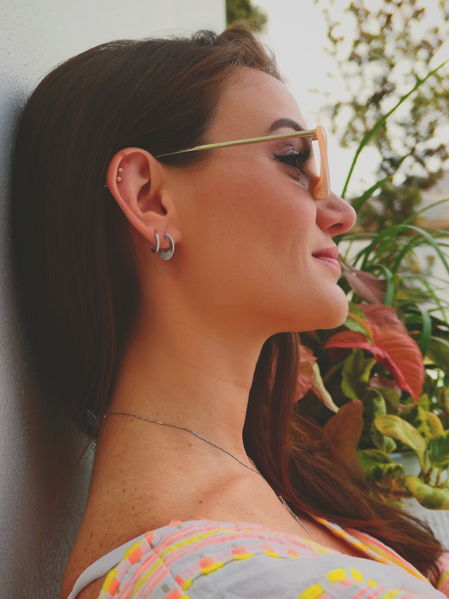 14K White Gold Starburst Hoop Earrings