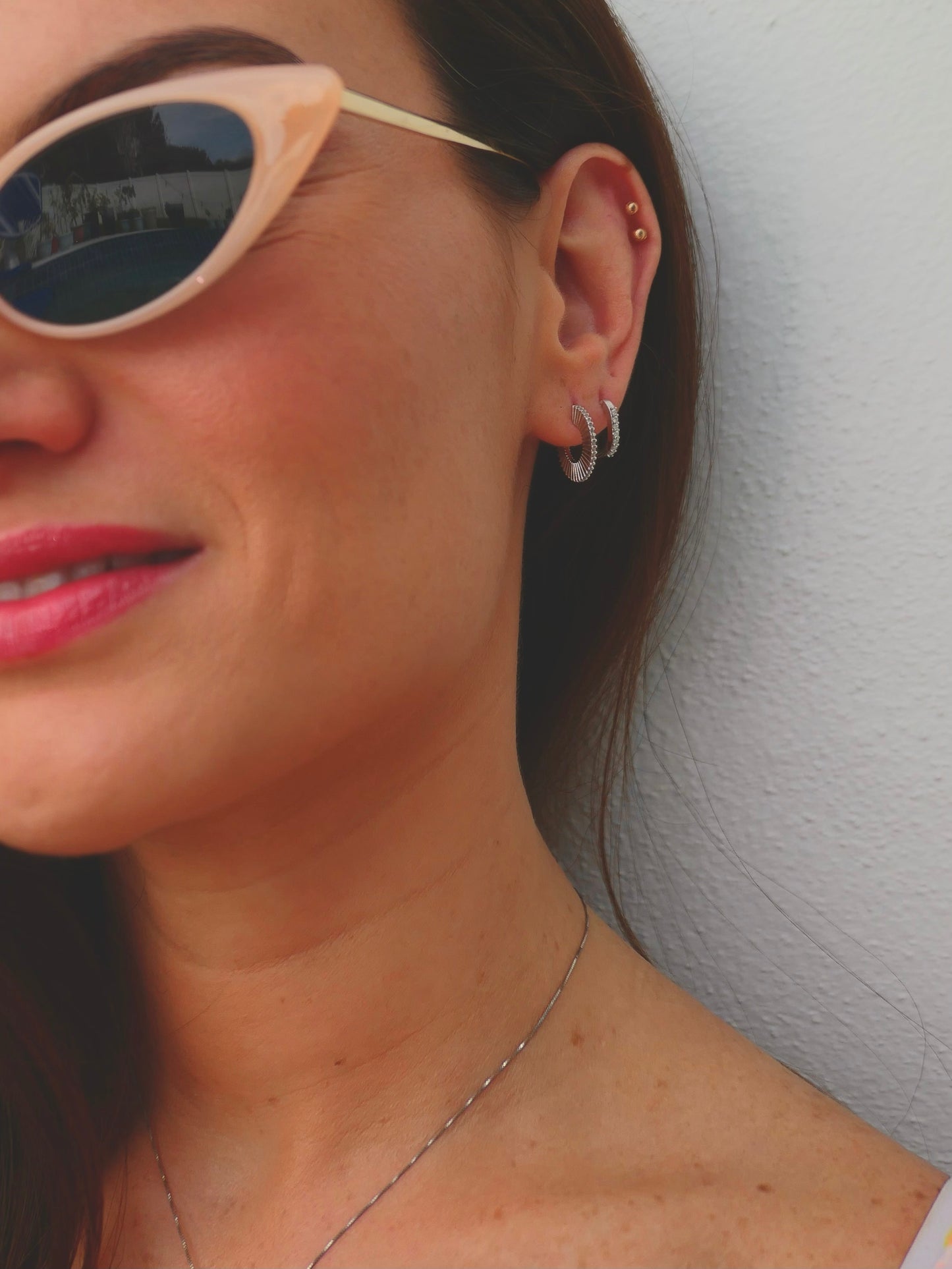 14K White Gold Starburst Hoop Earrings