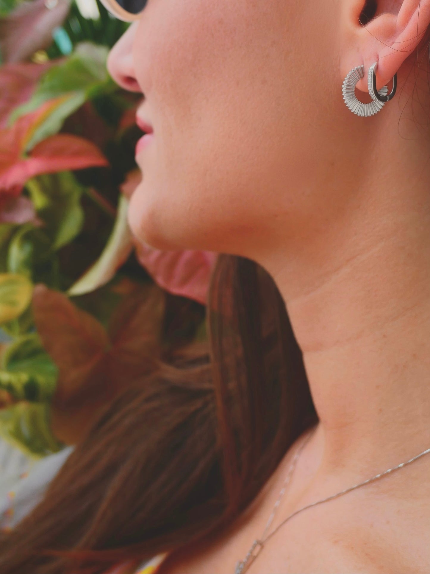 14K White Gold Starburst Hoop Earrings