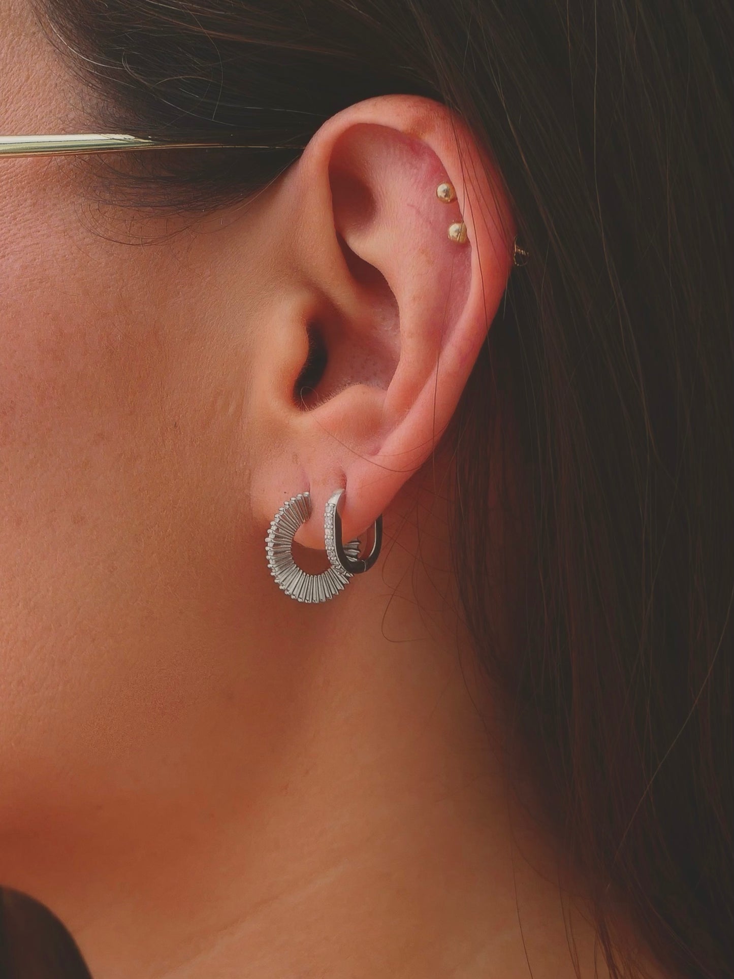 14K White Gold Starburst Hoop Earrings