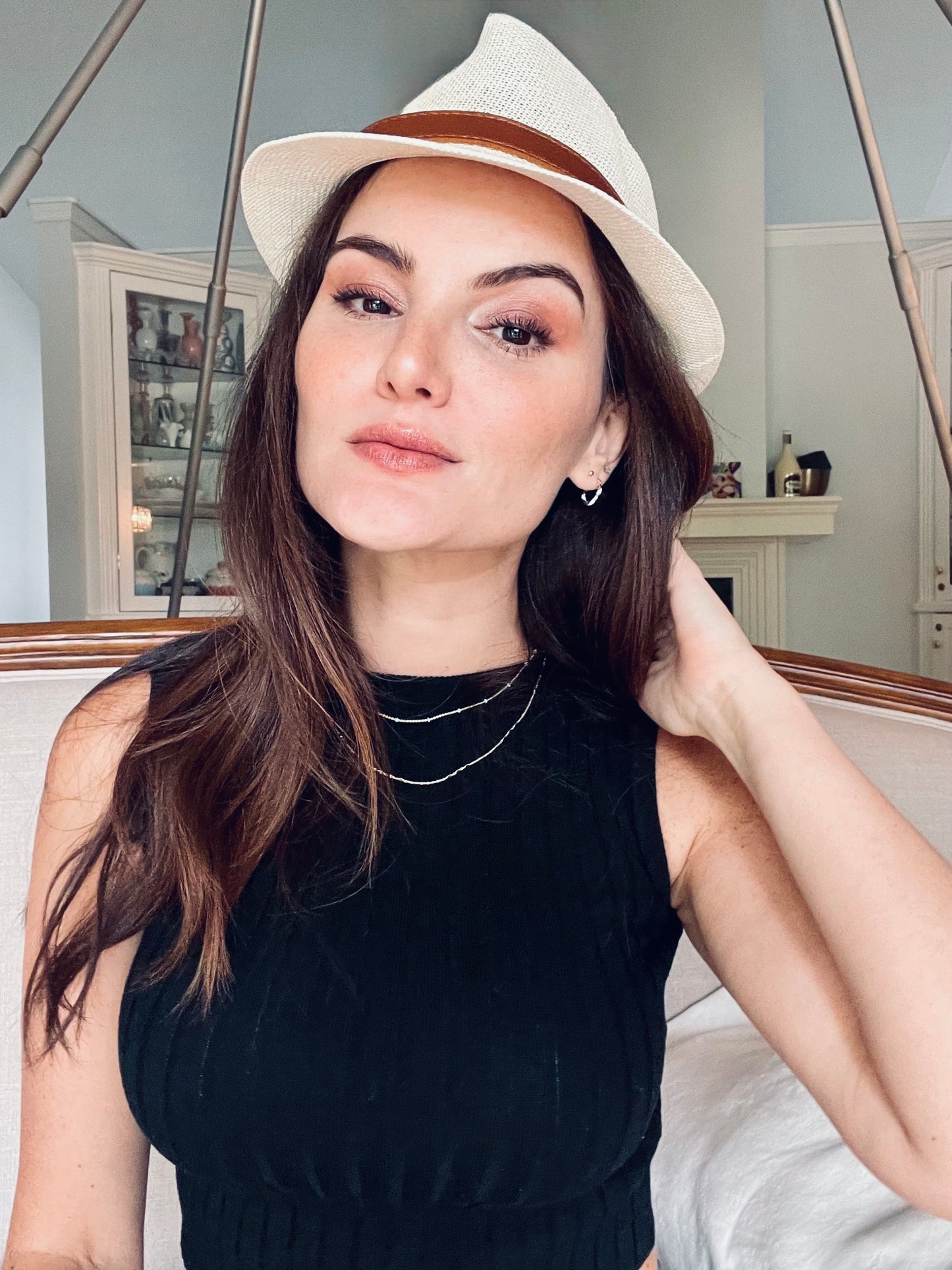 14K Yellow Gold Baby Blue Enamel Bead Adjustable Saturn Chain