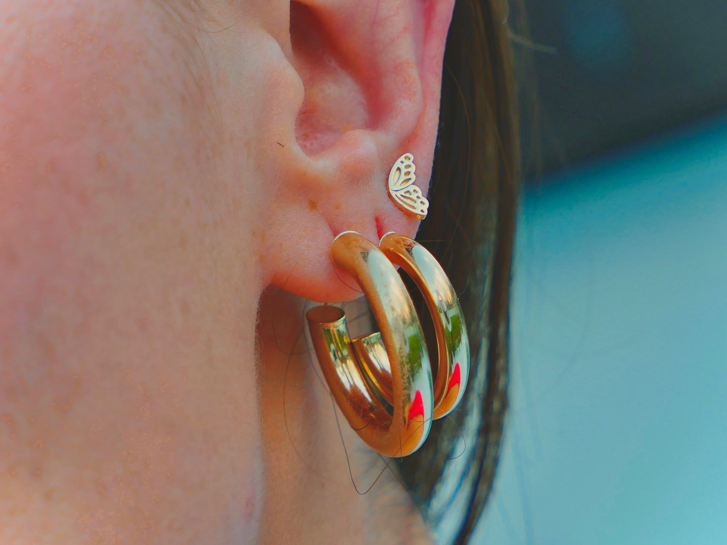 14K Yellow Gold Butterfly Wing Studs