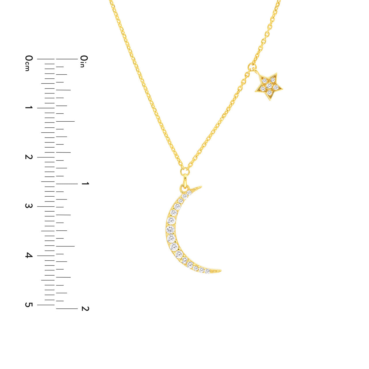 14K Yellow Gold Natural Diamond Moon with Star Dangle Necklace