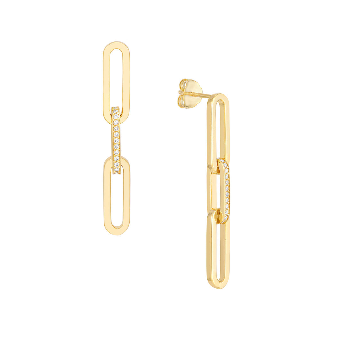 14K Yellow Gold 28-Diamond Paper Clip Linked Earrings