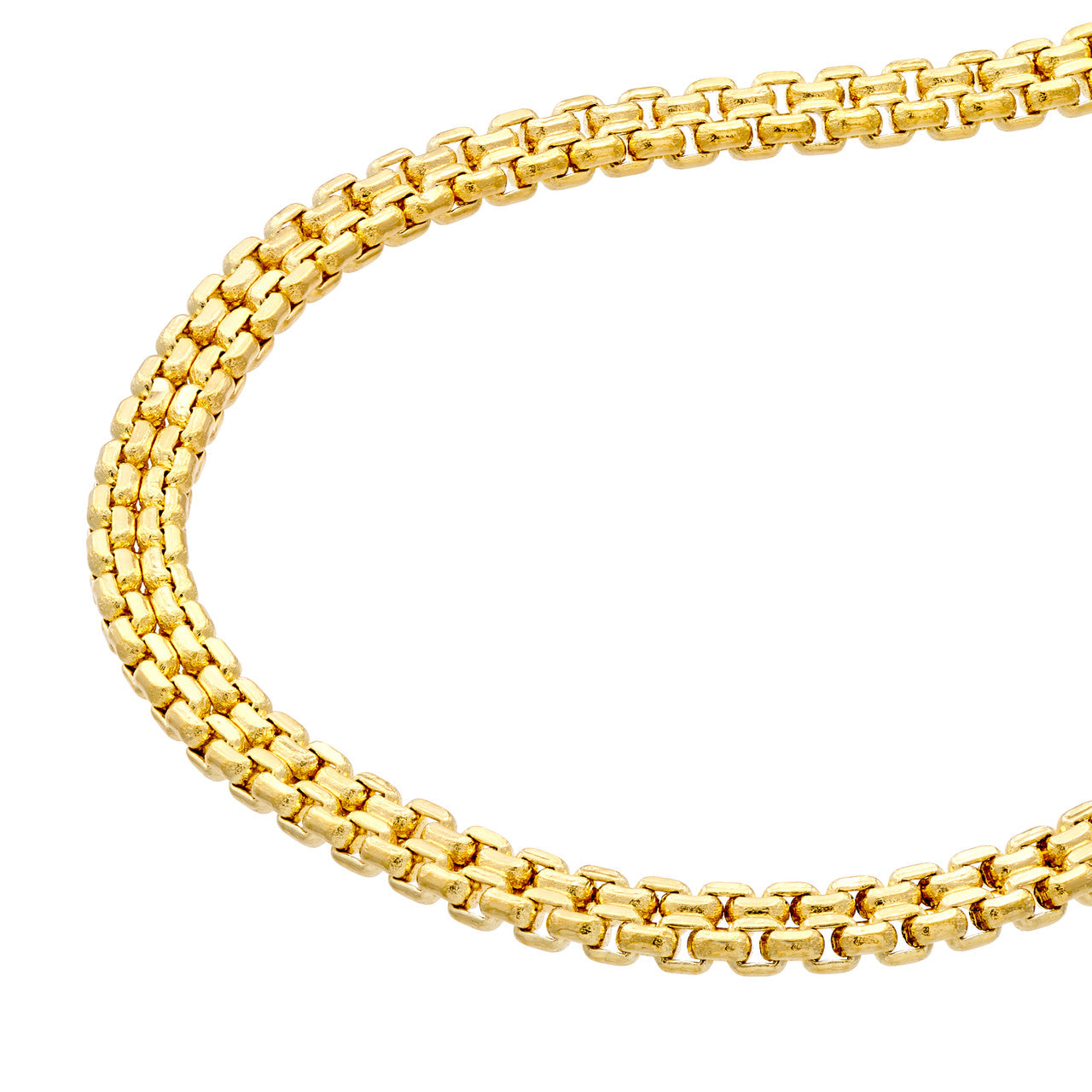 14K Yellow Gold 2.50mm Hollow Diamond-Cut Box Bismark Bracelet