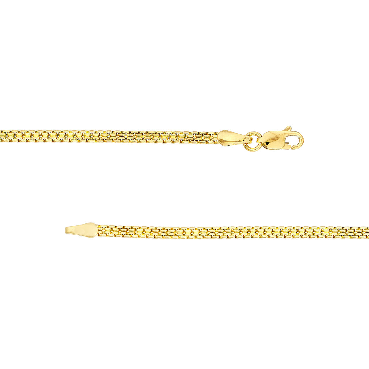 14K Yellow Gold 2.50mm Hollow Diamond-Cut Box Bismark Bracelet
