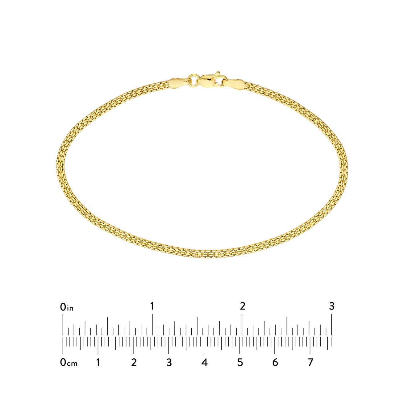 14K Yellow Gold 2.50mm Hollow Diamond-Cut Box Bismark Bracelet