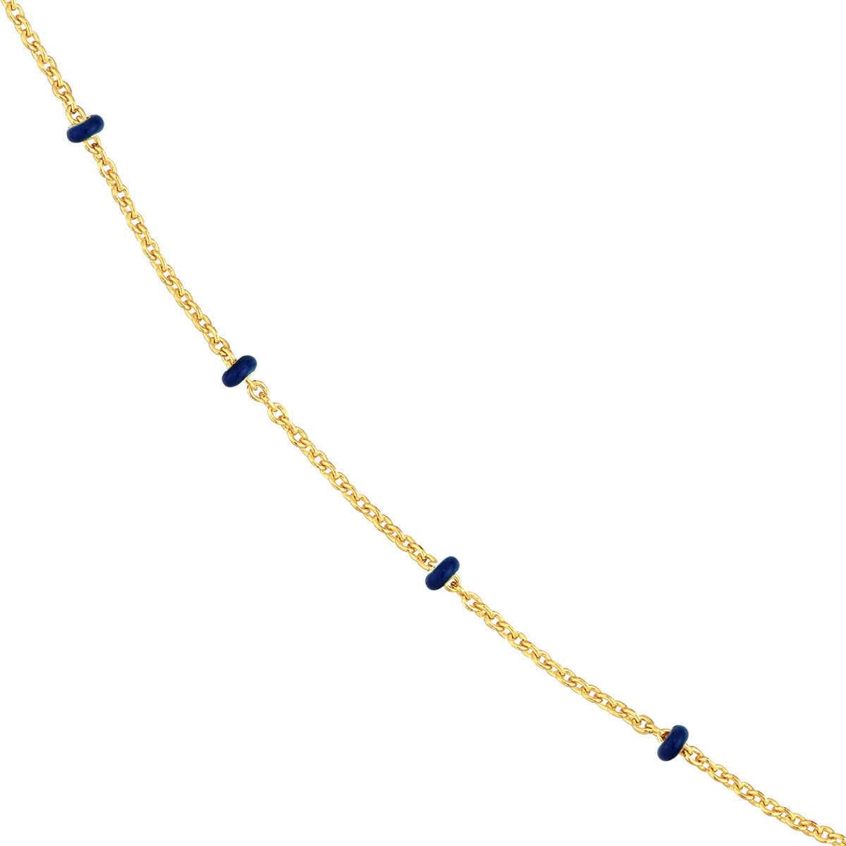 14K Yellow Gold Baby Blue Enamel Bead Adjustable Saturn Chain