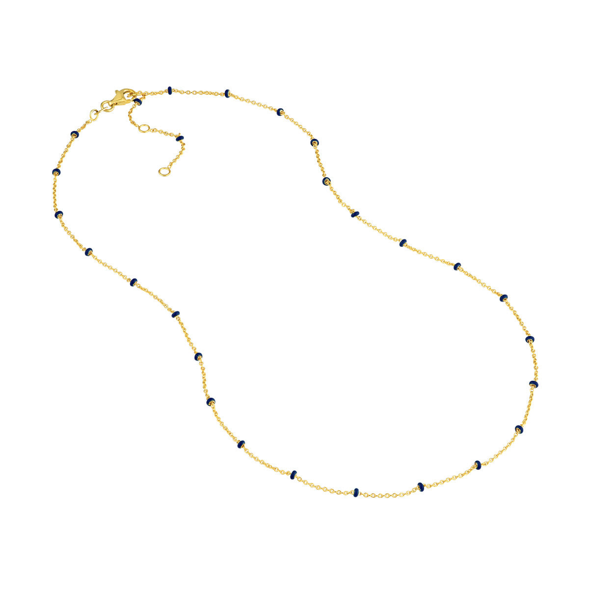 14K Yellow Gold Baby Blue Enamel Bead Adjustable Saturn Chain