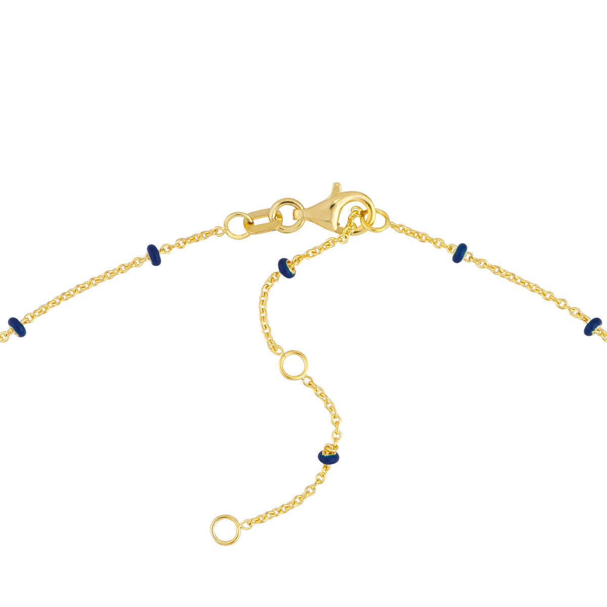 14K Yellow Gold Baby Blue Enamel Bead Adjustable Saturn Chain
