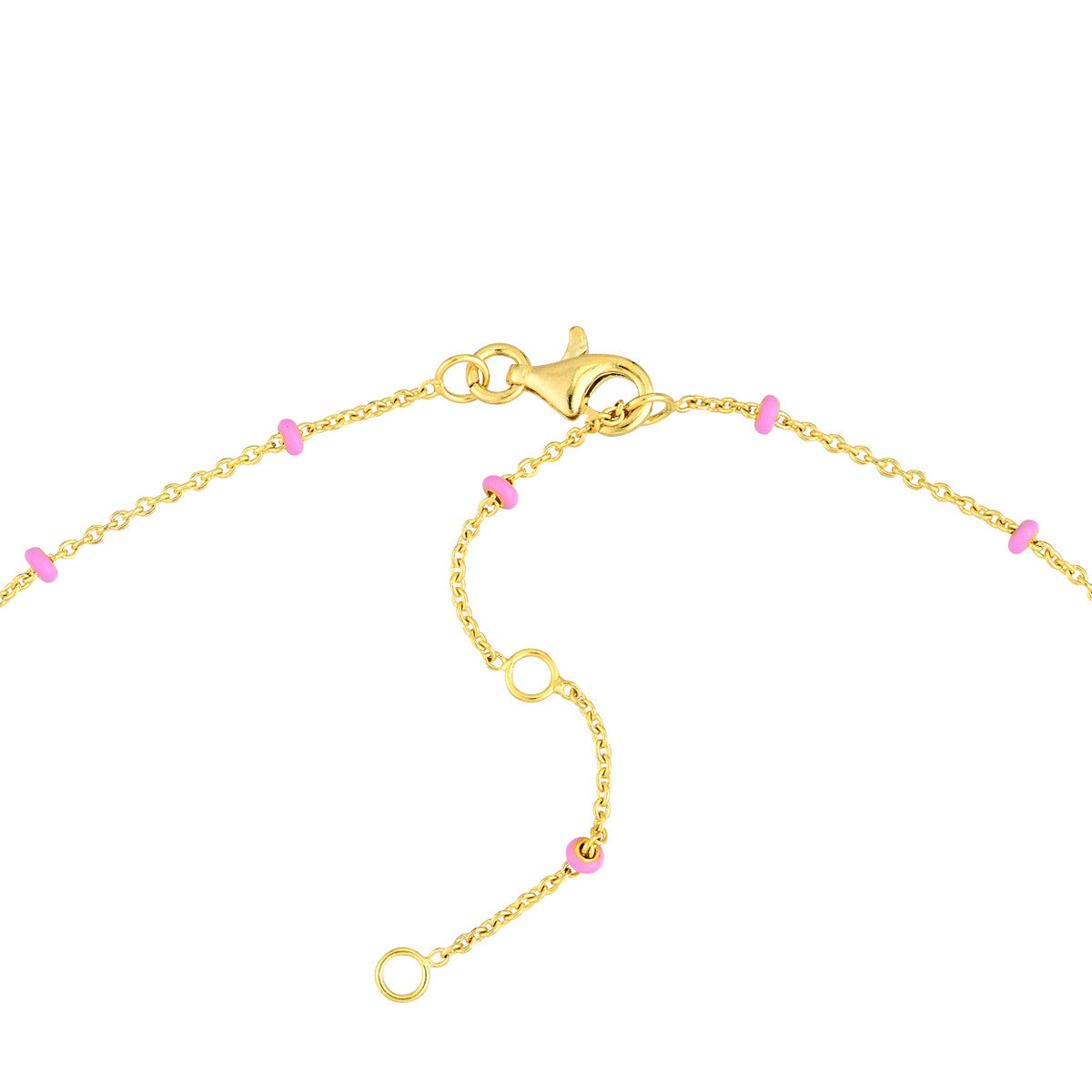 14K Yellow Gold Baby Blue Enamel Bead Adjustable Saturn Chain