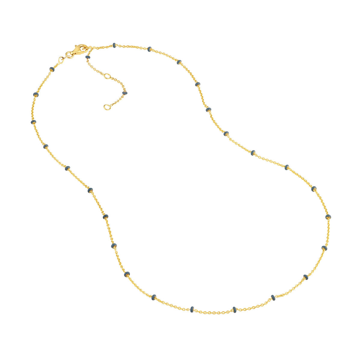 14K Yellow Gold Baby Blue Enamel Bead Adjustable Saturn Chain