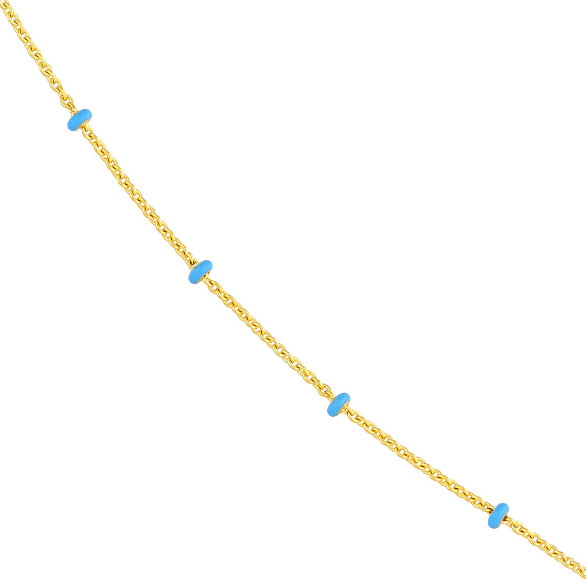 14K Yellow Gold Baby Blue Enamel Bead Adjustable Saturn Chain