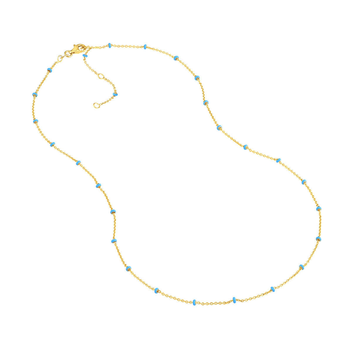 14K Yellow Gold Baby Blue Enamel Bead Adjustable Saturn Chain