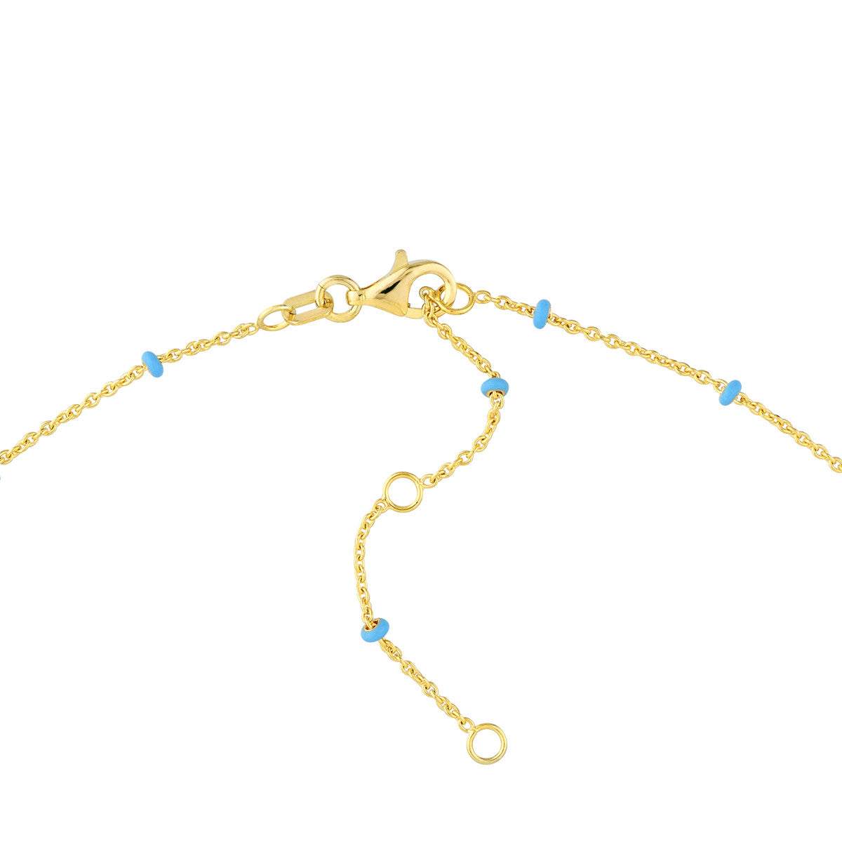 14K Yellow Gold Baby Blue Enamel Bead Adjustable Saturn Chain