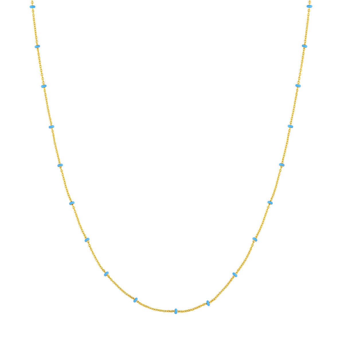 14K Yellow Gold Baby Blue Enamel Bead Adjustable Saturn Chain