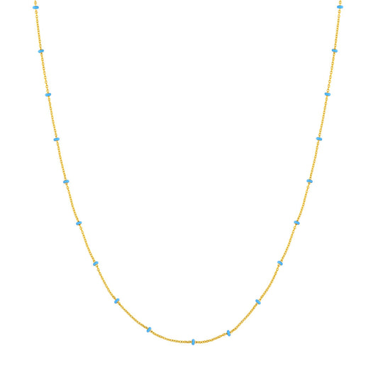 14K Yellow Gold Baby Blue Enamel Bead Adjustable Saturn Chain