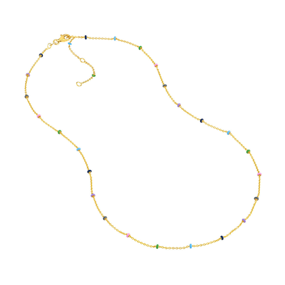 14K Yellow Gold Baby Blue Enamel Bead Adjustable Saturn Chain