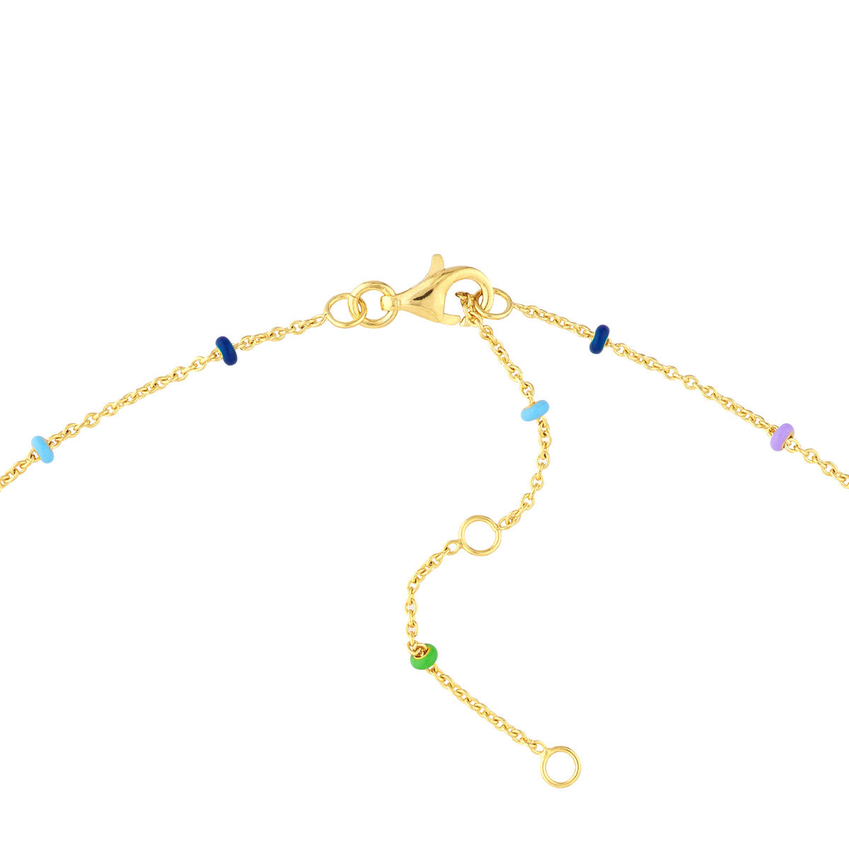 14K Yellow Gold Baby Blue Enamel Bead Adjustable Saturn Chain