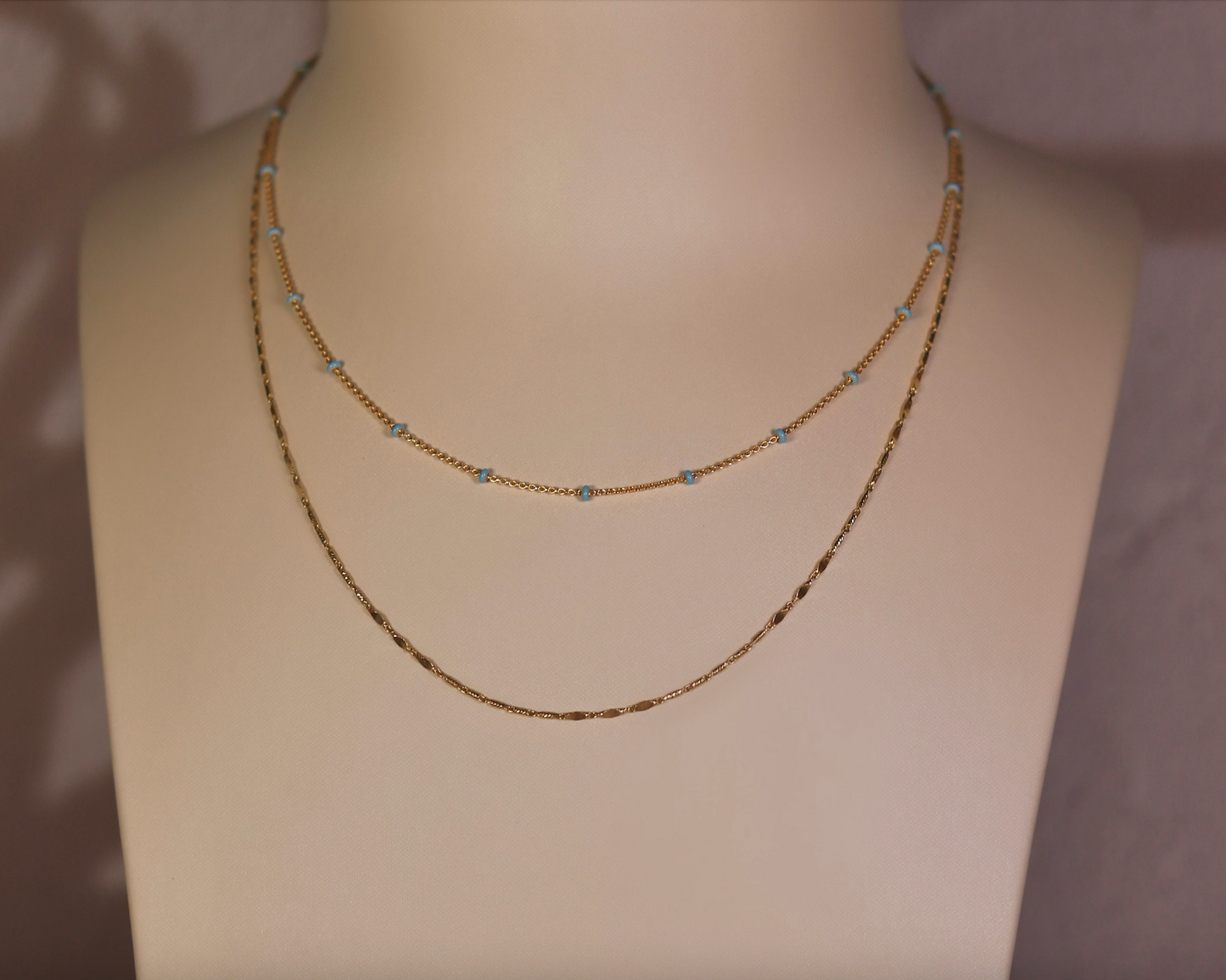 14K Yellow Gold Baby Blue Enamel Bead Adjustable Saturn Chain