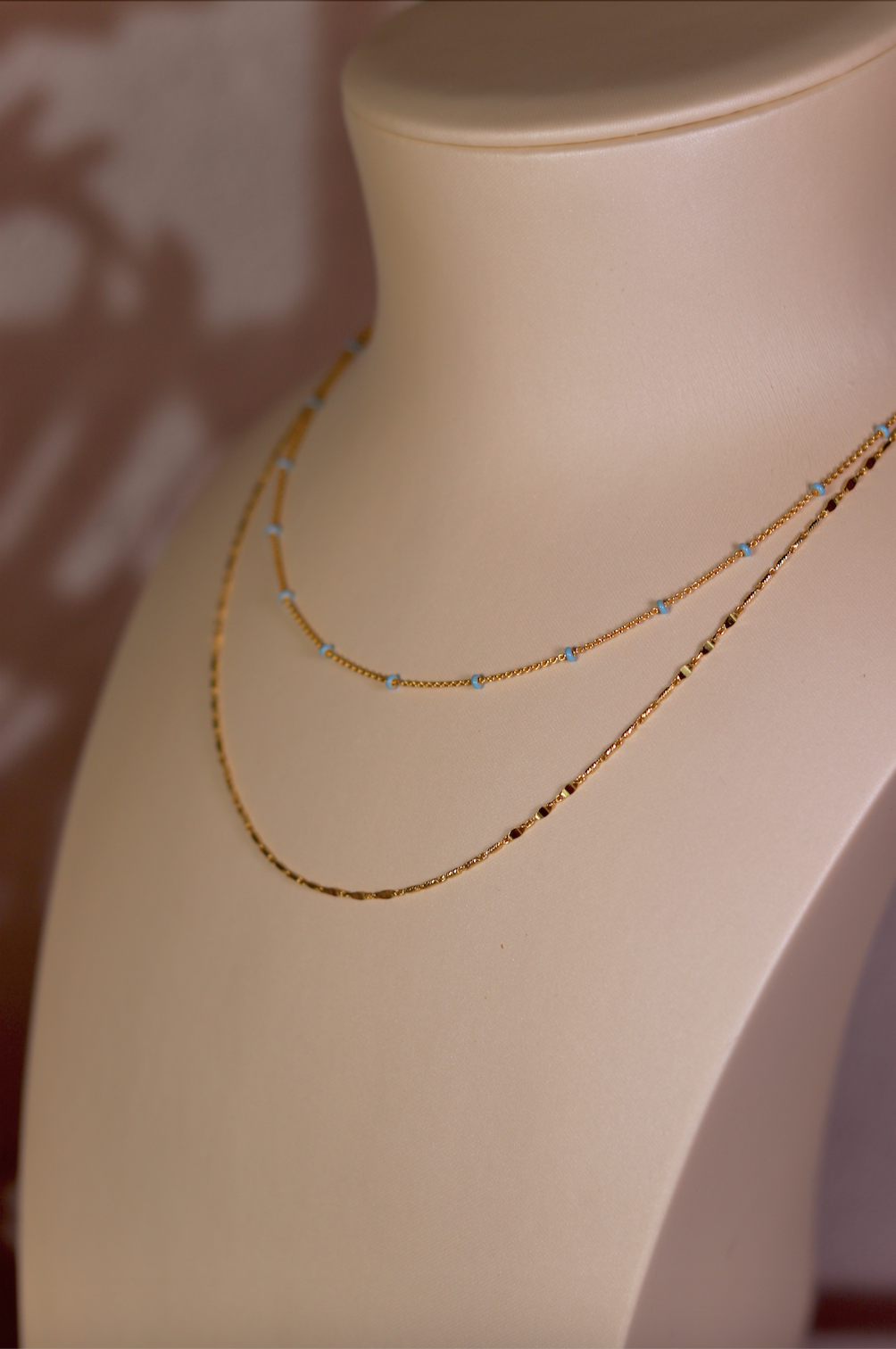 14K Yellow Gold Baby Blue Enamel Bead Adjustable Saturn Chain