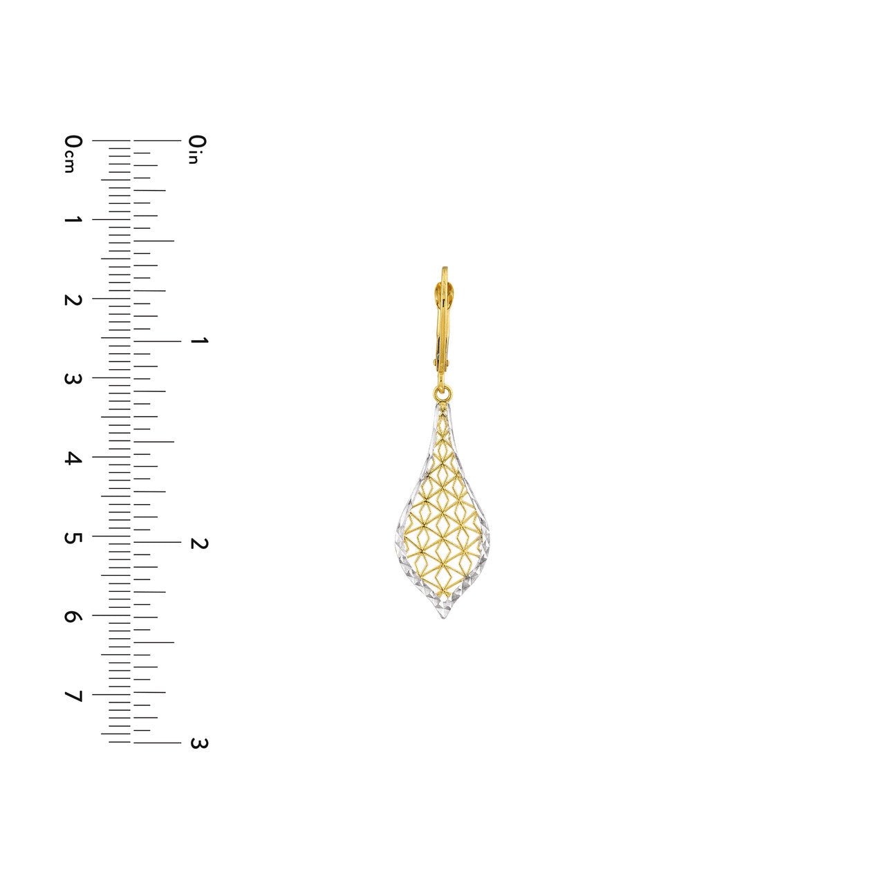 14K Two-Tone Gold Diamond-Cut Border Dangle Filigree Leaf Earrings