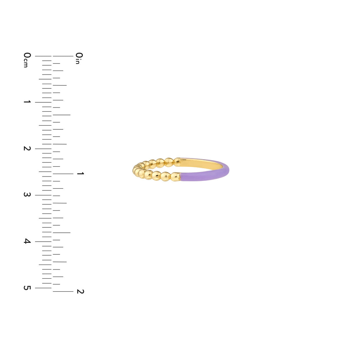 14K Yellow Gold Half Beaded, Half Lilac Enamel Ring