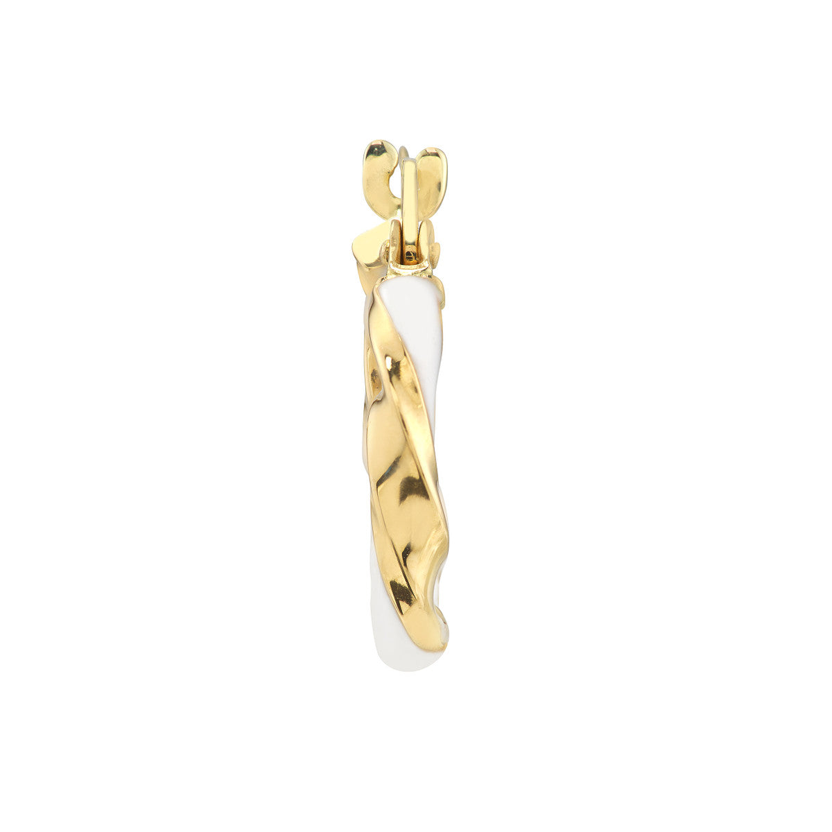 14K Yellow Gold 10X2mm White Enamel Round Twist Hoops