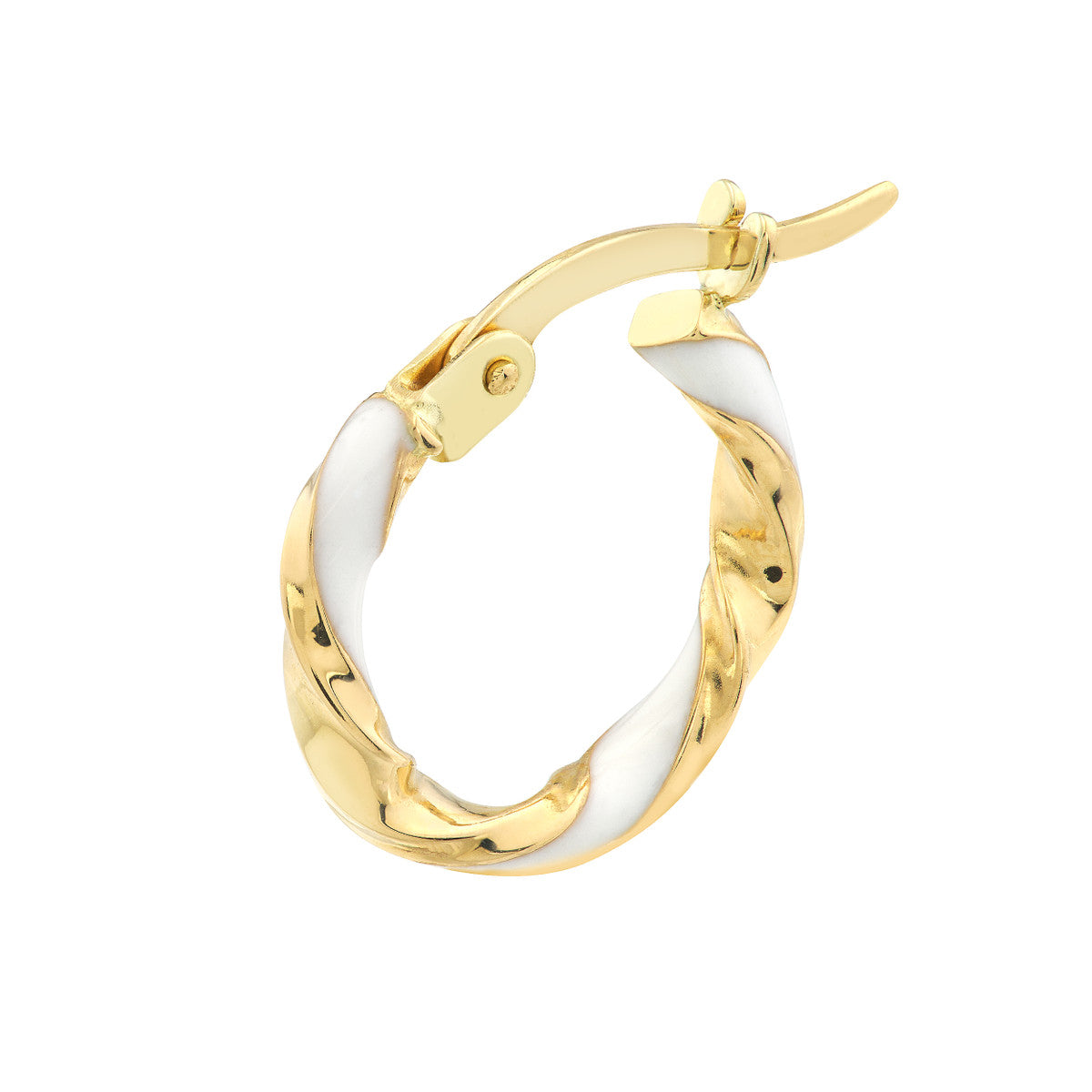 14K Yellow Gold 10X2mm White Enamel Round Twist Hoops