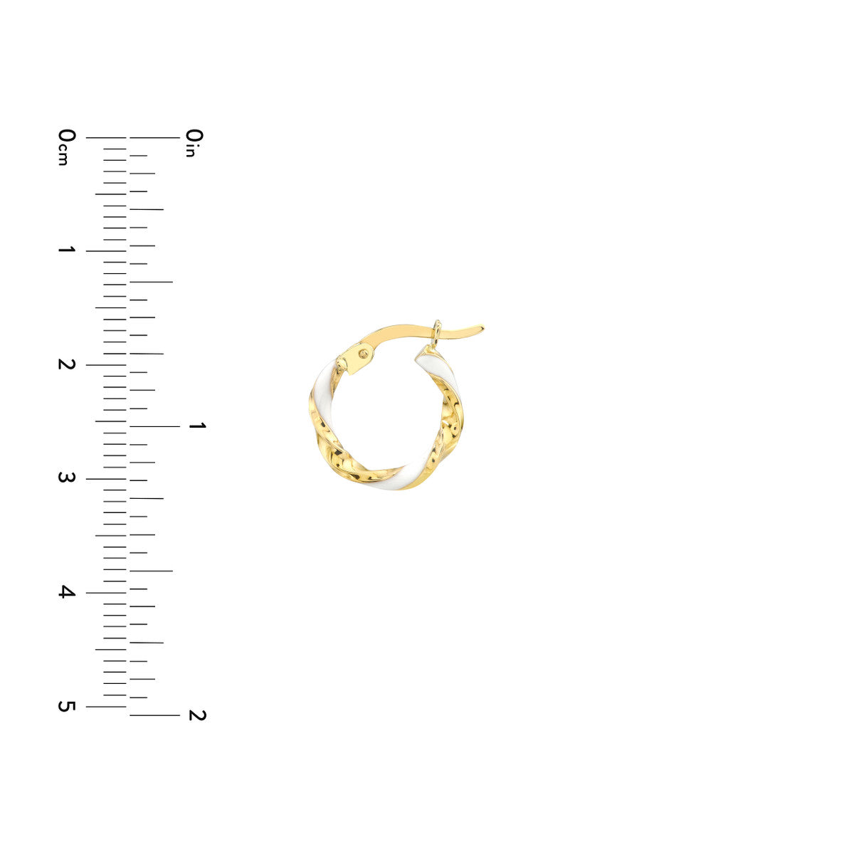 14K Yellow Gold 10X2mm White Enamel Round Twist Hoops
