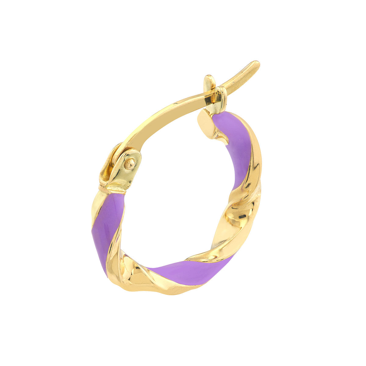 14K Yellow Gold 10X2mm White Enamel Round Twist Hoops