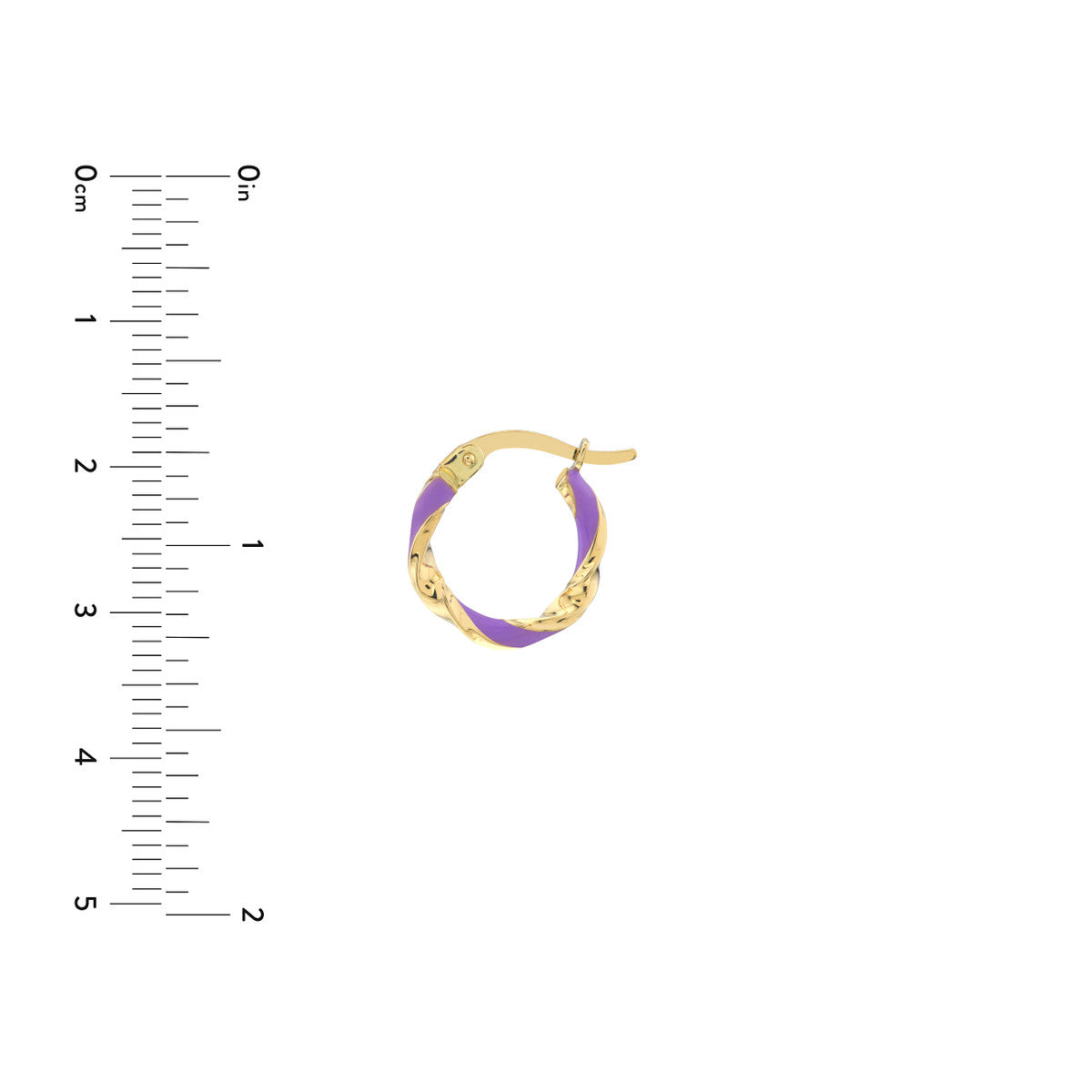14K Yellow Gold 10X2mm White Enamel Round Twist Hoops
