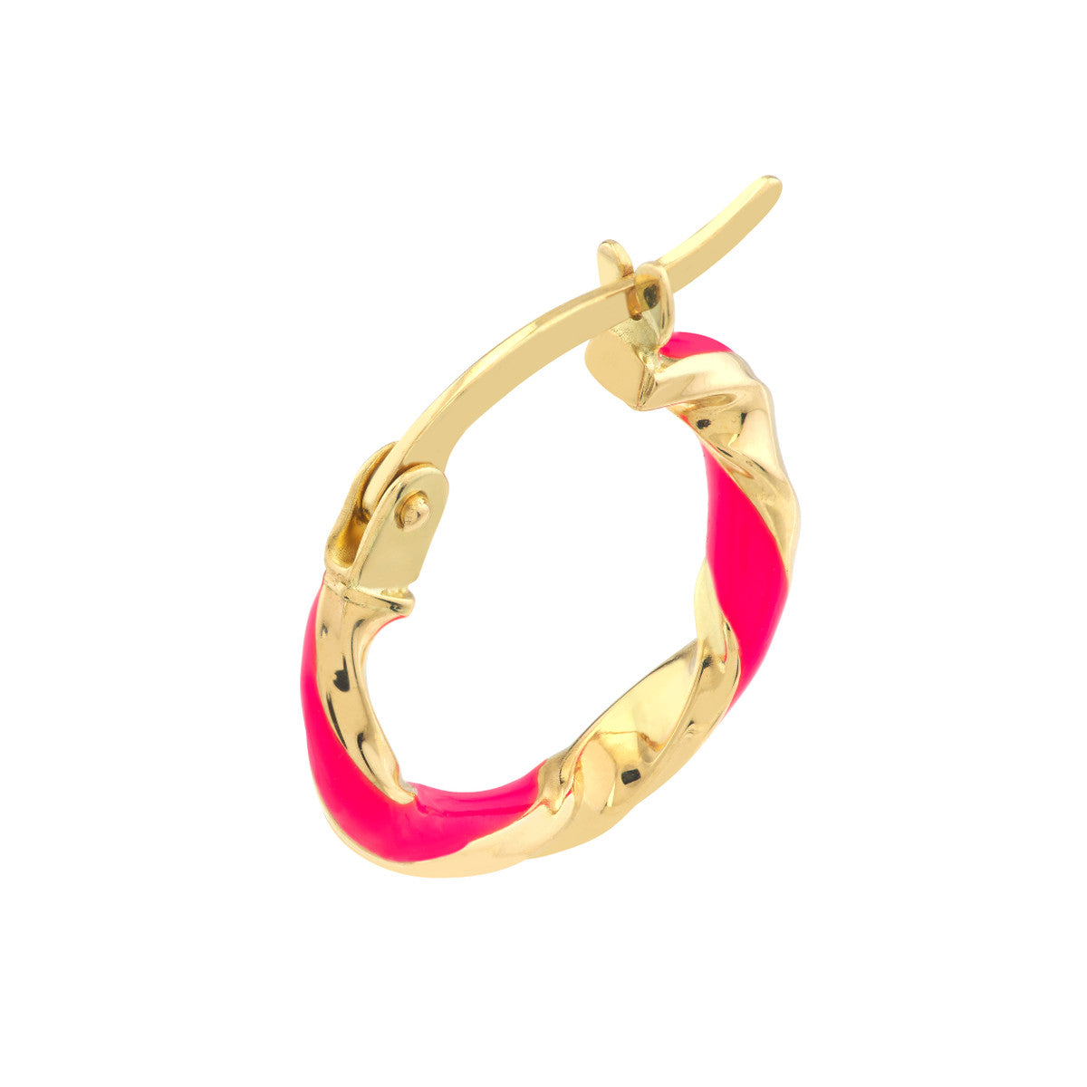 14K Yellow Gold 10X2mm White Enamel Round Twist Hoops