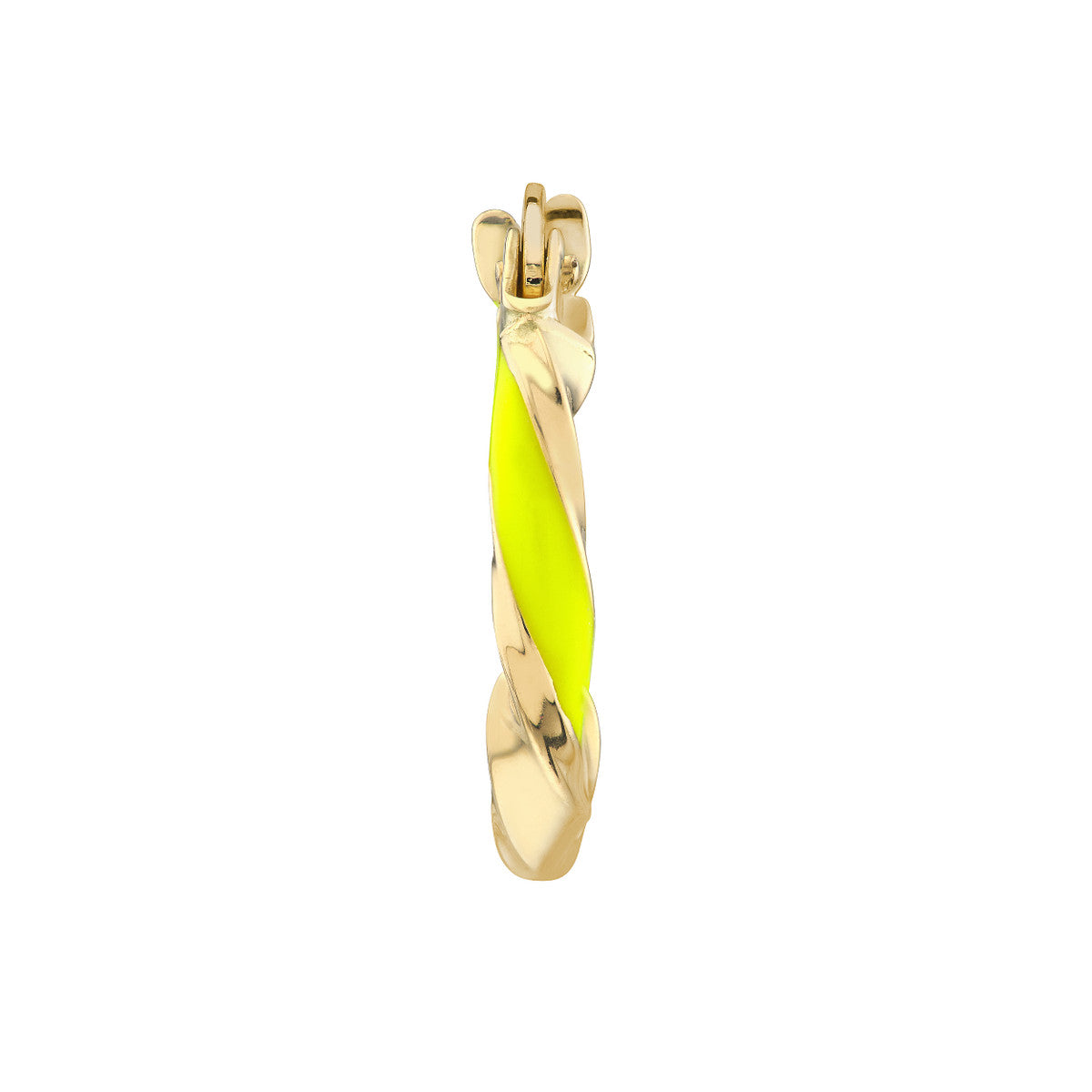 14K Yellow Gold 10X2mm White Enamel Round Twist Hoops