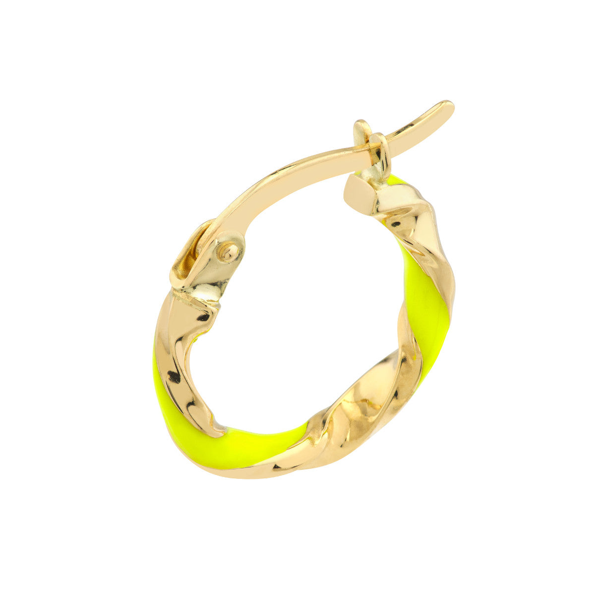 14K Yellow Gold 10X2mm White Enamel Round Twist Hoops