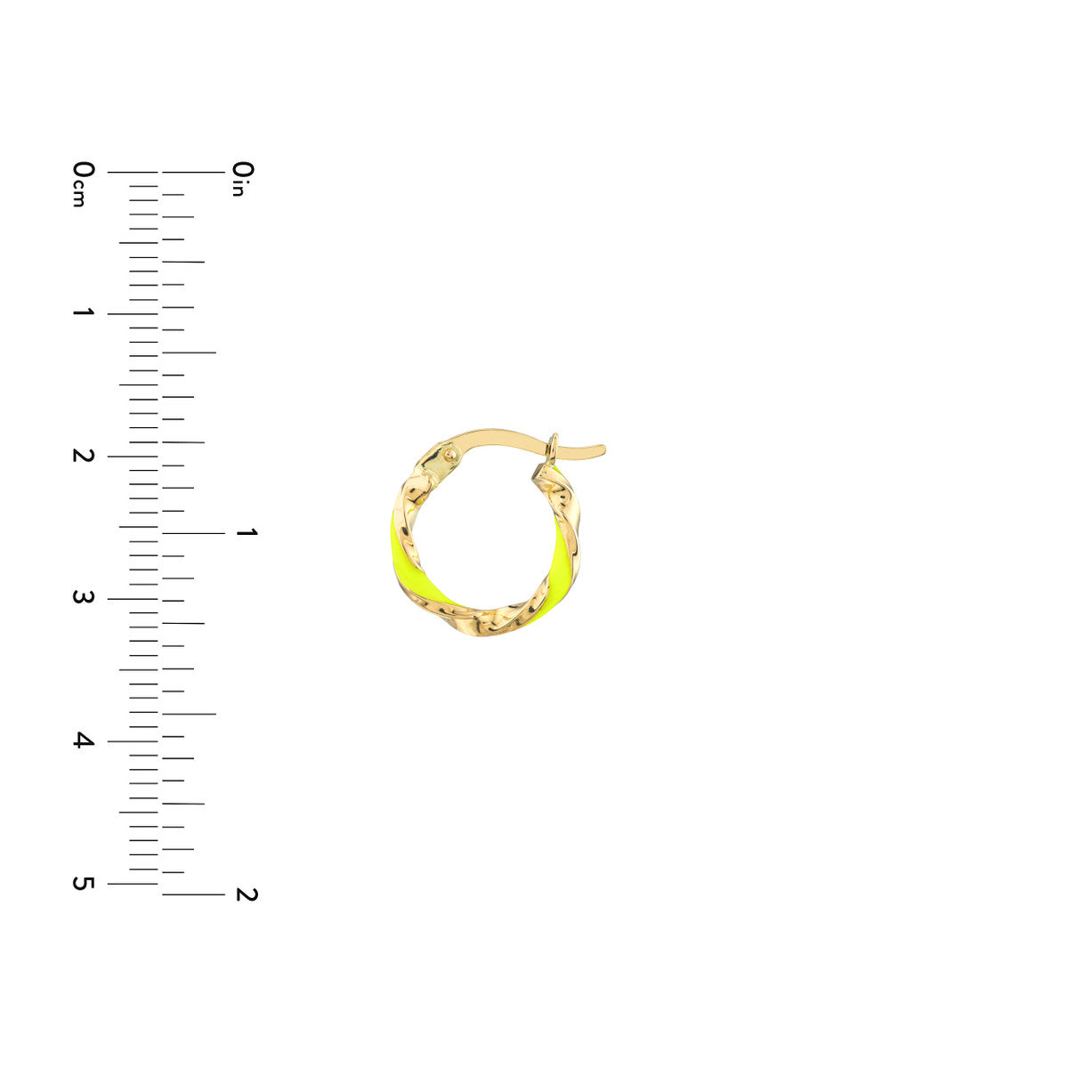 14K Yellow Gold 10X2mm White Enamel Round Twist Hoops