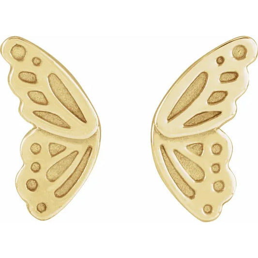 14K Yellow Gold Butterfly Wing Studs