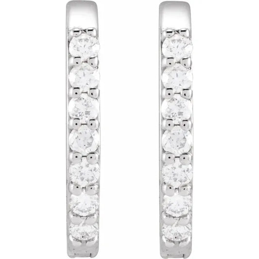 14K White Gold Natural Diamond 12mm Elongated Hoop Earrings