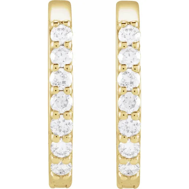 14K White Gold Natural Diamond 12mm Elongated Hoop Earrings