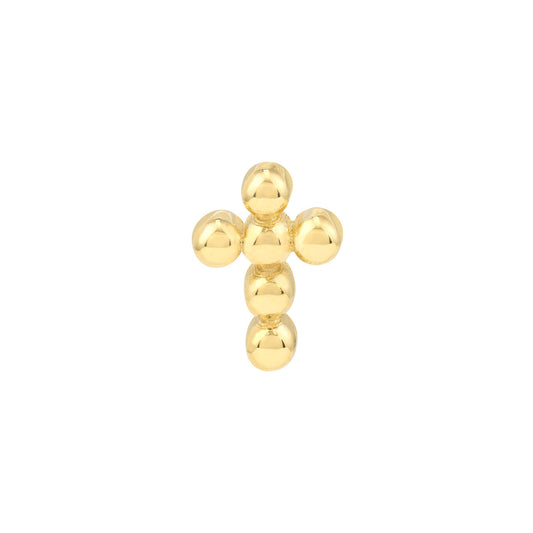 14K Yellow Gold Bead Cross Stud Earrings