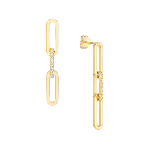 14K Yellow Gold 28-Diamond Paper Clip Linked Earrings