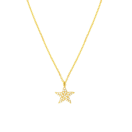 14K Yellow Gold Pave Natural Diamond Starfish Necklace