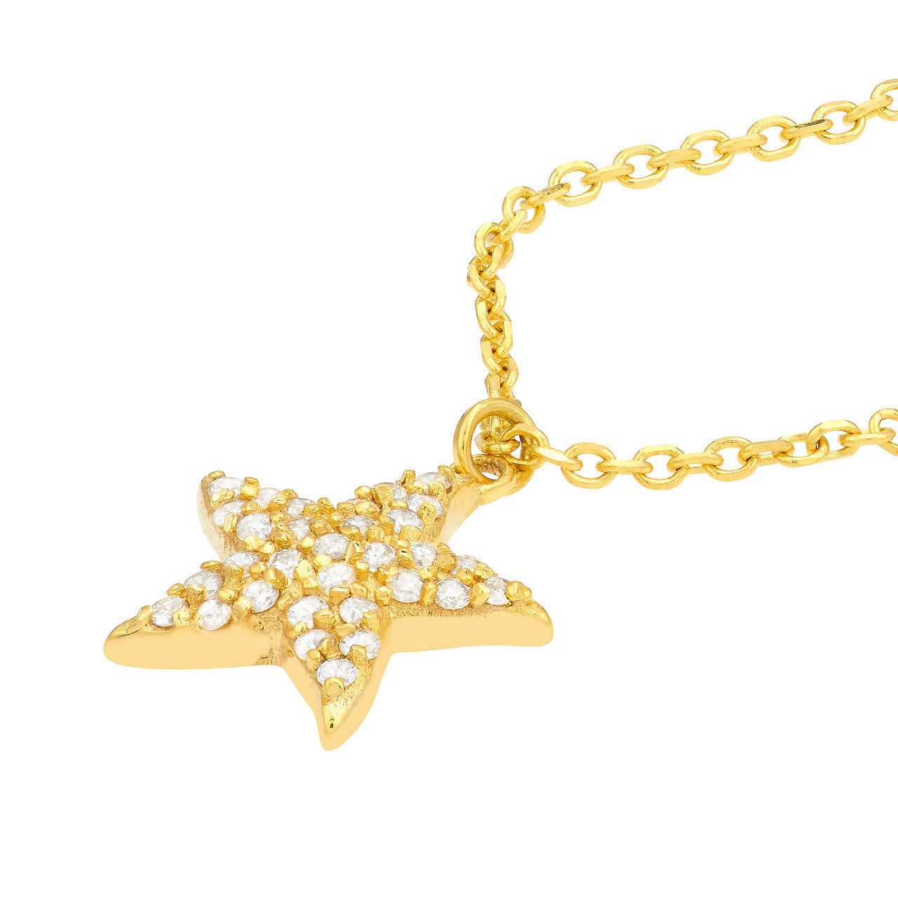 14K Yellow Gold Pave Natural Diamond Starfish Necklace